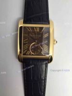 Knockoff Swiss Cartier Tank Watch Rose Gold & Brown Dial & Black Leather